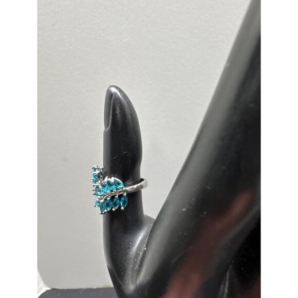 Blue Leaf Sterling Silver Ring With Marquise Cut Stones - Picture 4 of 8